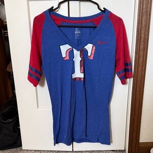 Nike Blue and Red Graphic V-Neck Tee